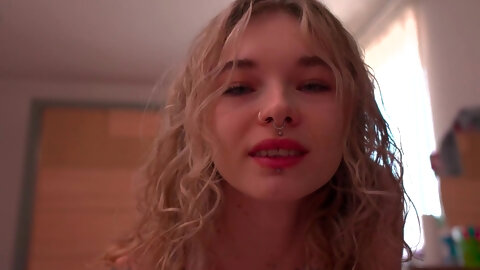 Young Curly Tattooed Blonde Enjoys Hot...